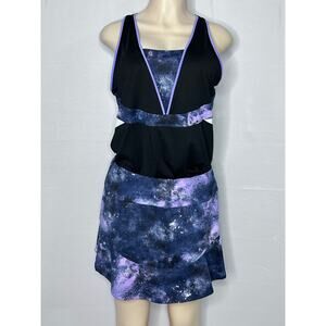 TAIL Galaxy Print Activewear Tennis Set Tank Skort Purple Black Large
